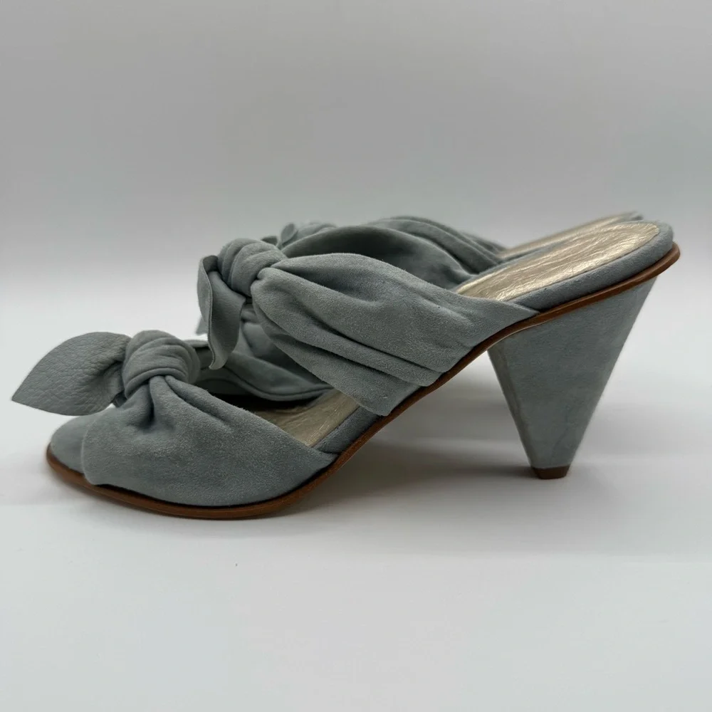 Ann Klein Collection Blue Suede Knot Mules Elegant Slip On Open Toes Sandals - Picture 3 of 12